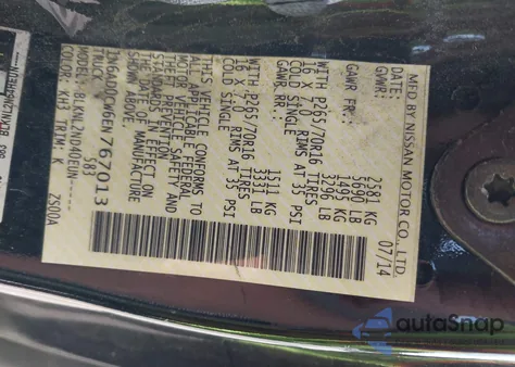 2014 Nissan Frontier Sv z USA, uszkodzony, nr VIN 1N6AD0CW6EN767013